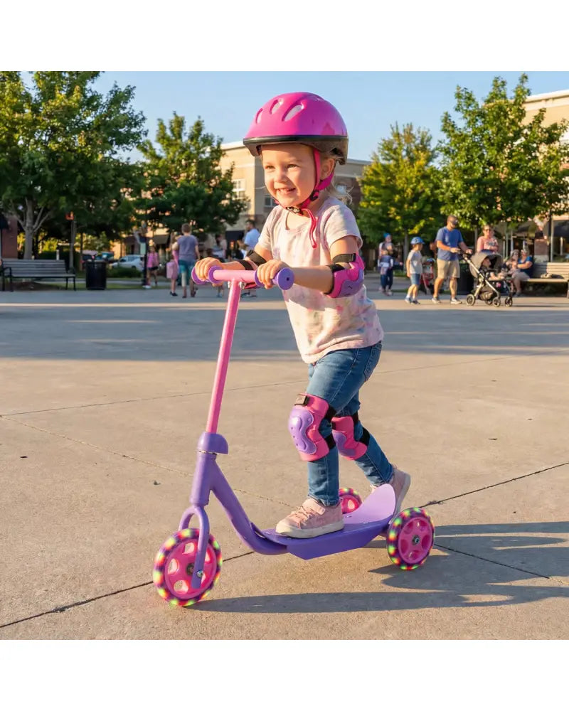 3 Wheels Scooter for Kids Age 2+ with LED Light-Up Wheels and Wide Anti-Slip Deck-Purple - Purple - Scooters