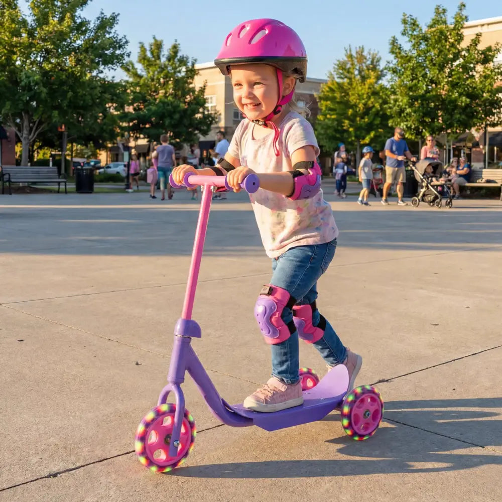 3 Wheels Scooter for Kids Age 2+ with LED Light-Up Wheels and Wide Anti-Slip Deck-Purple - Purple - Scooters