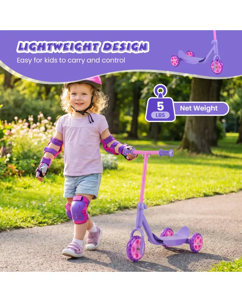3 Wheels Scooter for Kids Age 2+ with LED Light-Up Wheels and Wide Anti-Slip Deck-Purple - Purple - Scooters