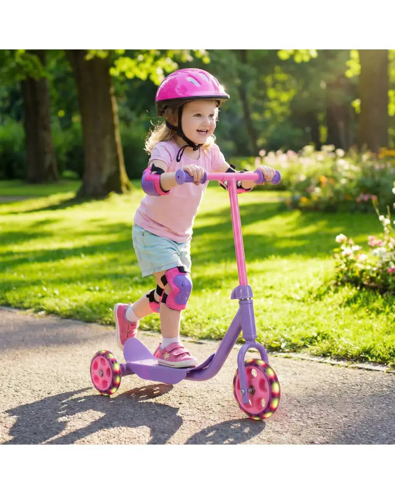 3 Wheels Scooter for Kids Age 2+ with LED Light-Up Wheels and Wide Anti-Slip Deck-Purple - Purple - Scooters