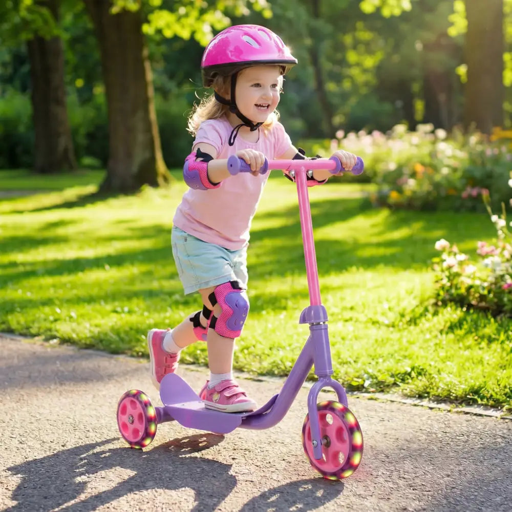 3 Wheels Scooter for Kids Age 2+ with LED Light-Up Wheels and Wide Anti-Slip Deck-Purple - Purple - Scooters