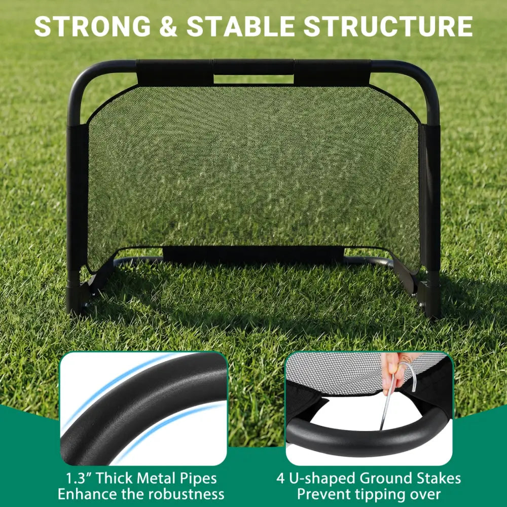 3 x 2 FT Portable Pop-up Football Training Equipment with Net - Black - Sport Equipments