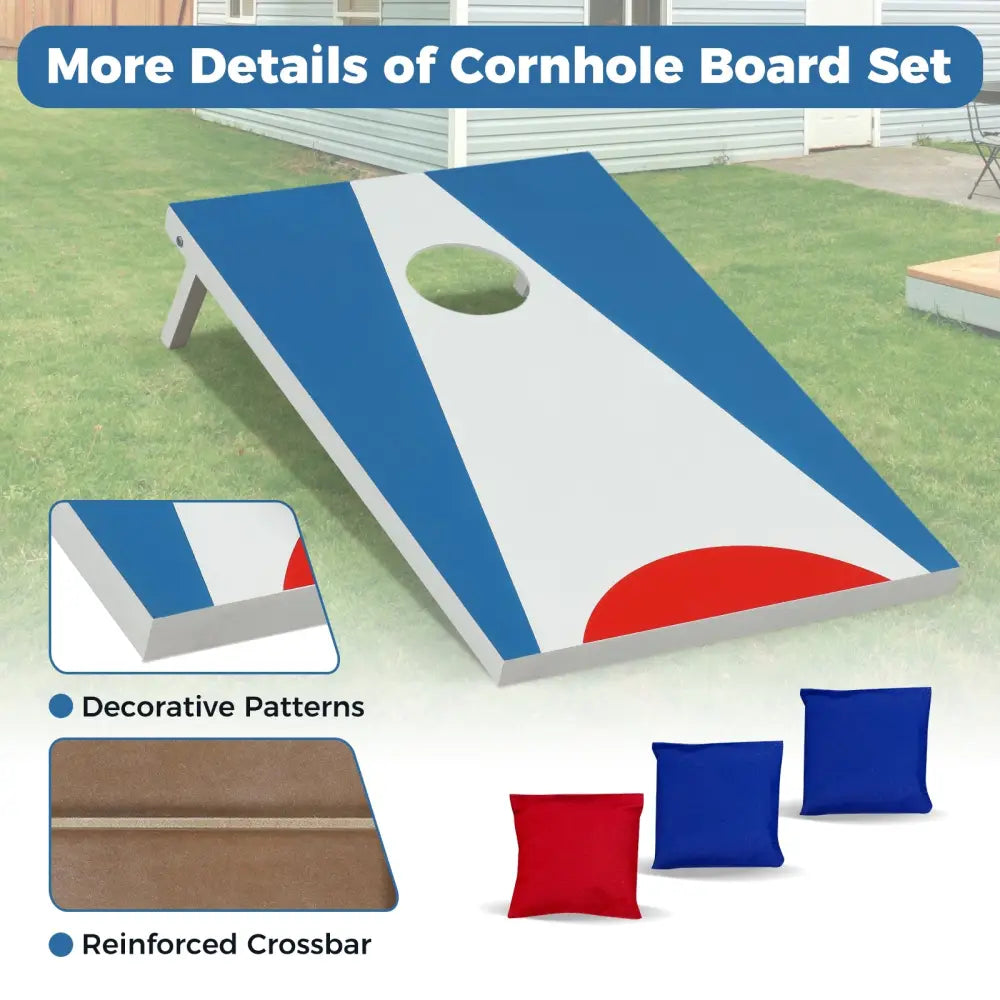 3 x 2FT Cornhole Board Set Portable Cornhole Board with Foldable Legs and Side Handle-Blue - Blue - Game Room