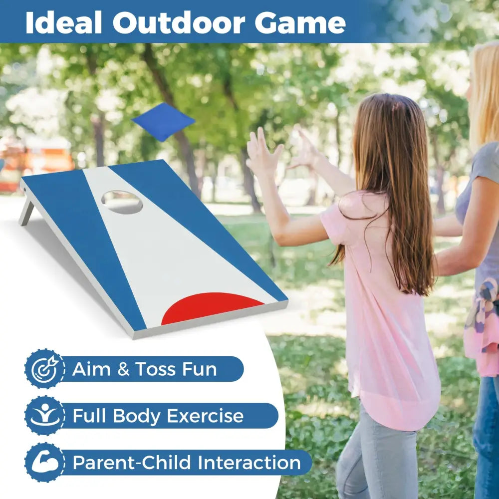 3 x 2FT Cornhole Board Set Portable Cornhole Board with Foldable Legs and Side Handle-Blue - Blue - Game Room