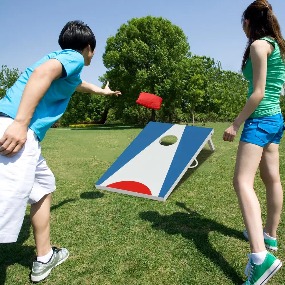 3 x 2FT Cornhole Board Set Portable Cornhole Board with Foldable Legs and Side Handle-Blue - Blue - Game Room