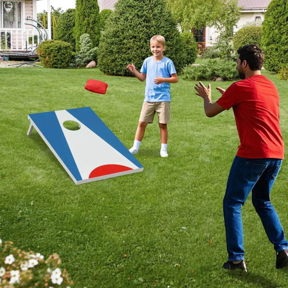 3 x 2FT Cornhole Board Set Portable Cornhole Board with Foldable Legs and Side Handle-Blue - Blue - Game Room