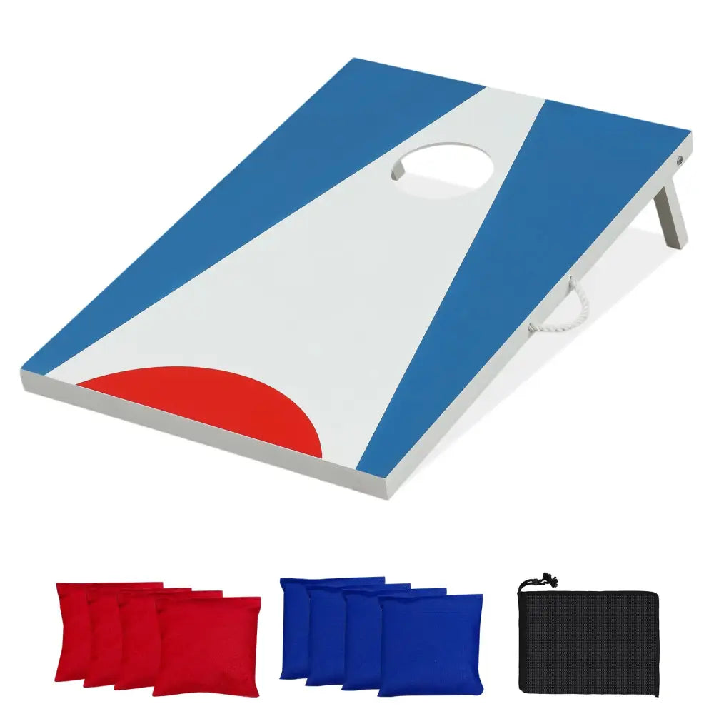 3 x 2FT Cornhole Board Set Portable Cornhole Board with Foldable Legs and Side Handle-Blue - Blue - Game Room