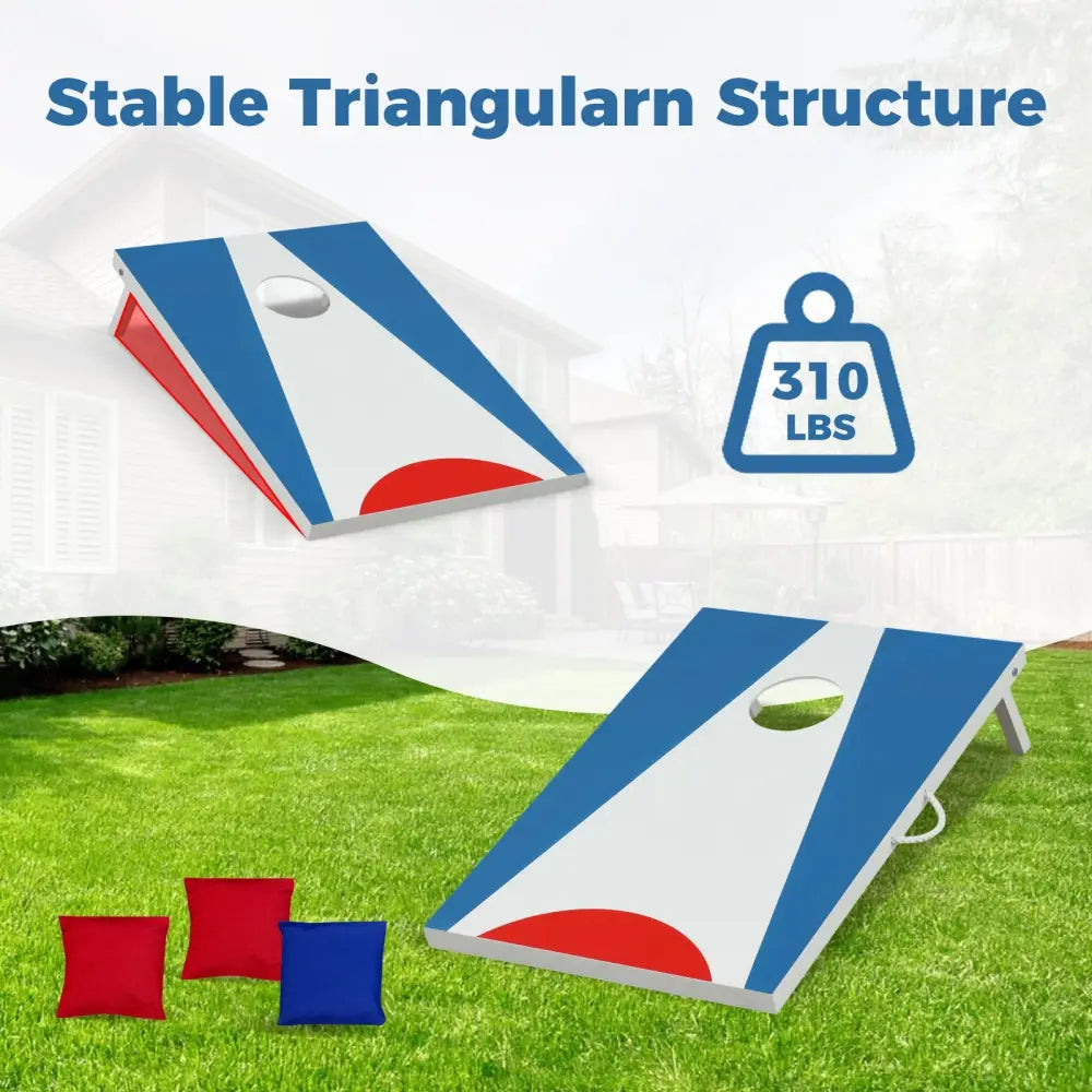 3 x 2FT Cornhole Board Set Portable Cornhole Board with Foldable Legs and Side Handle-Blue - Blue - Game Room