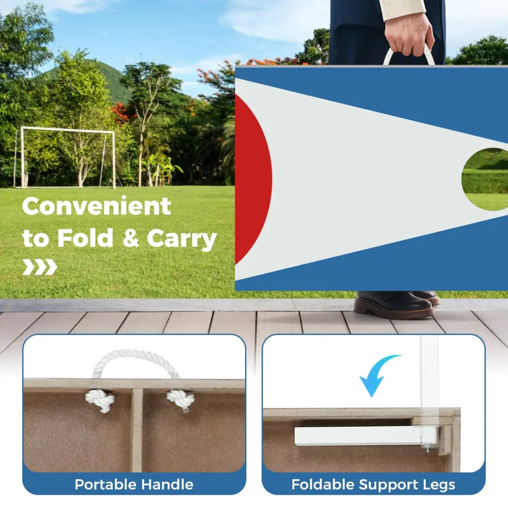 3 x 2FT Cornhole Board Set Portable Cornhole Board with Foldable Legs and Side Handle-Blue - Blue - Game Room