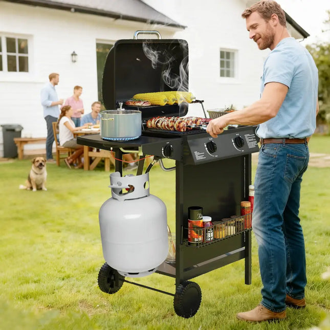 30 000 BTU Outdoor Burner Propane Gas Grill on Wheels-Black - Black - Outdoor Grills