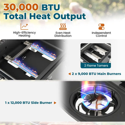 30 000 BTU Outdoor Burner Propane Gas Grill on Wheels-Black - Black - Outdoor Grills