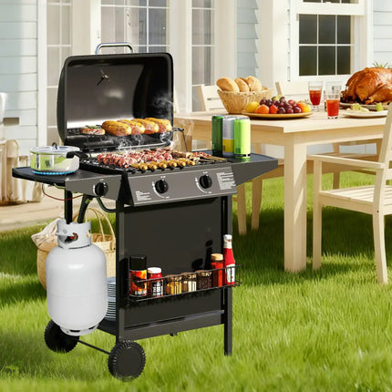30 000 BTU Outdoor Burner Propane Gas Grill on Wheels-Black - Black - Outdoor Grills