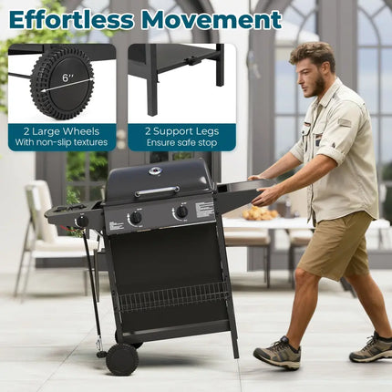 30 000 BTU Outdoor Burner Propane Gas Grill on Wheels-Black - Black - Outdoor Grills