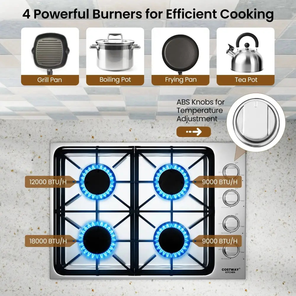 30/36 Inch Gas Cooktop with 4/6 Powerful Burners and ABS Knobs-30 inches Costway