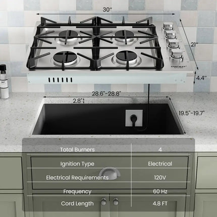 30/36 Inch Gas Cooktop with 4/6 Powerful Burners and ABS Knobs-30 inches Costway