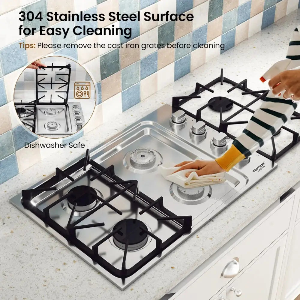 30/36 Inch Gas Cooktop with 4/6 Powerful Burners and ABS Knobs-30 inches Costway