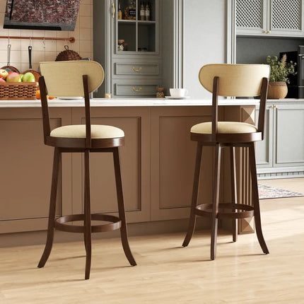 30.5 Inch Bar Height Chairs Set of 2 Swivel High Barstool with Padded Seat and Backrest-Brown Costway