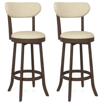 30.5 Inch Bar Height Chairs Set of 2 Swivel High Barstool with Padded Seat and Backrest-Brown Costway