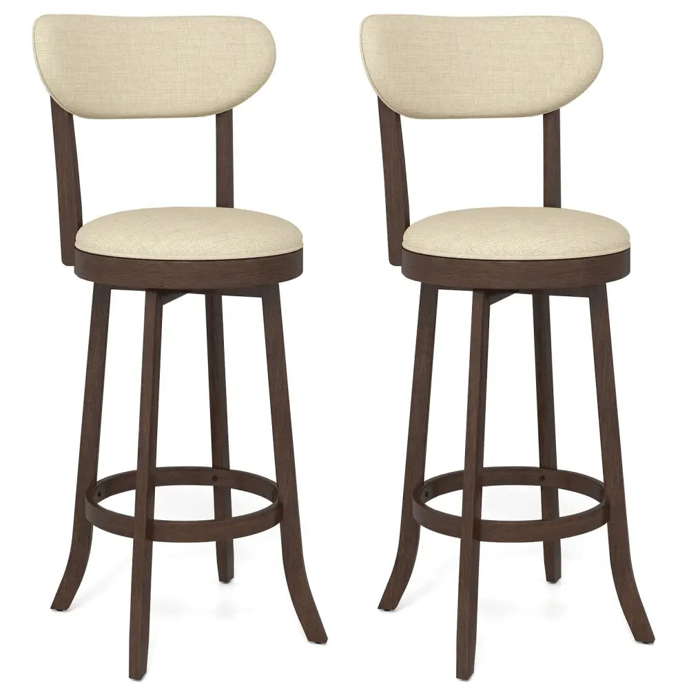 30.5 Inch Bar Height Chairs Set of 2 Swivel High Barstool with Padded Seat and Backrest-Brown Costway