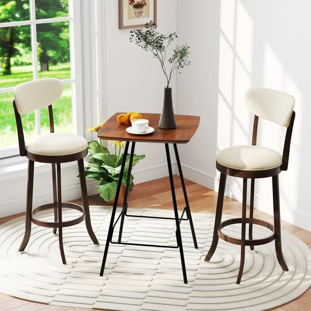30.5 Inch Bar Height Chairs Set of 2 Swivel High Barstool with Padded Seat and Backrest-Brown Costway