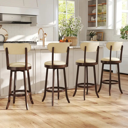 30.5 Inch Bar Height Chairs Set of 2 Swivel High Barstool with Padded Seat and Backrest-Brown Costway