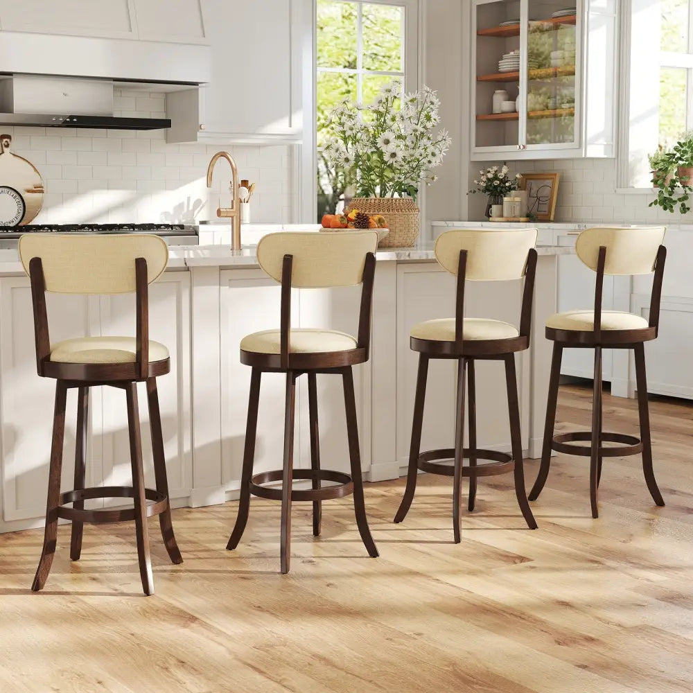 30.5 Inch Bar Height Chairs Set of 2 Swivel High Barstool with Padded Seat and Backrest-Brown Costway