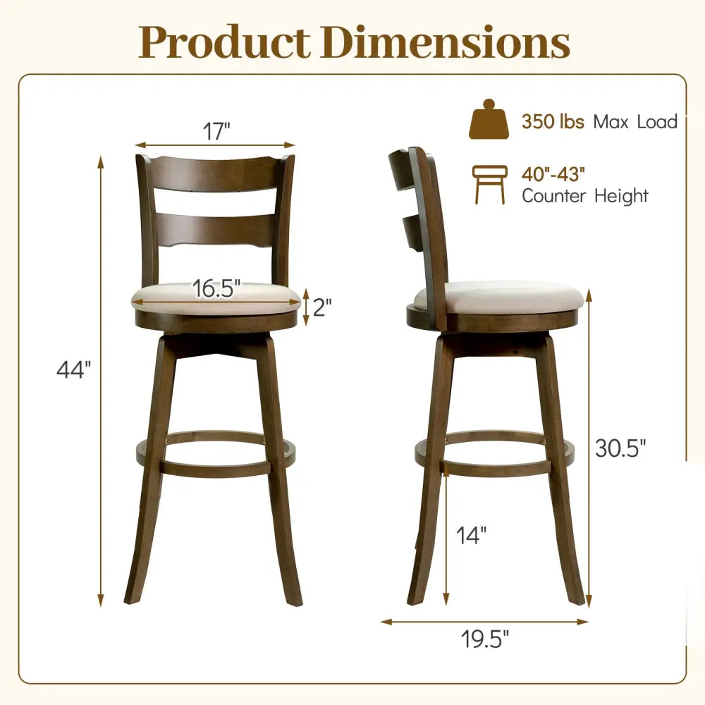 30.5 Inch Swivel Barstools with Backrest & Upholstered Seat-Set of 2 Costway