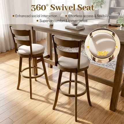 30.5 Inch Swivel Barstools with Backrest & Upholstered Seat-Set of 2 Costway