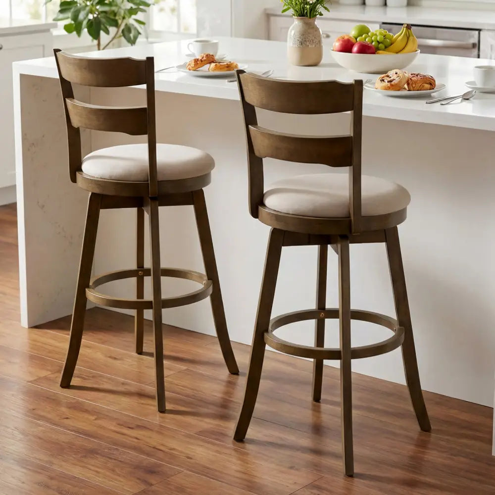30.5 Inch Swivel Barstools with Backrest & Upholstered Seat-Set of 2 - Taupe - Bar Stools