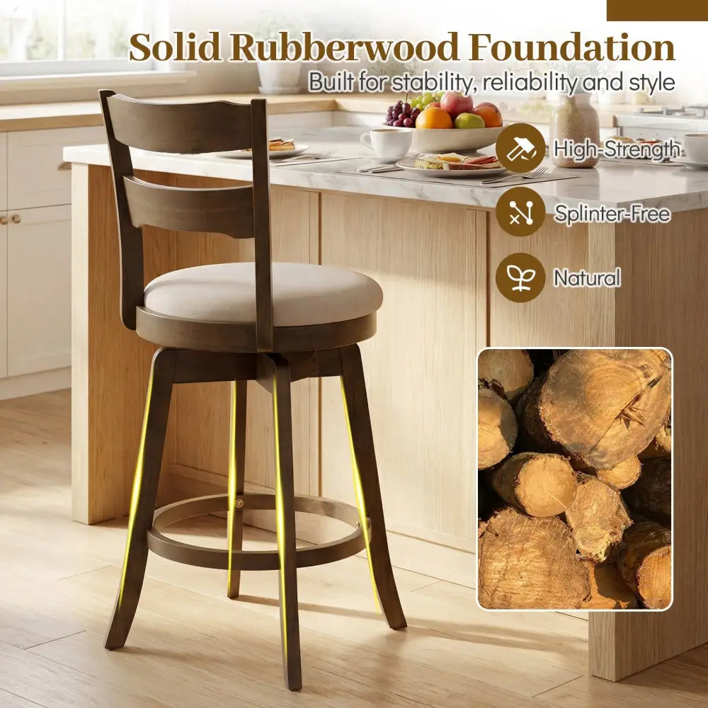 30.5 Inch Swivel Barstools with Backrest & Upholstered Seat-Set of 2 Costway