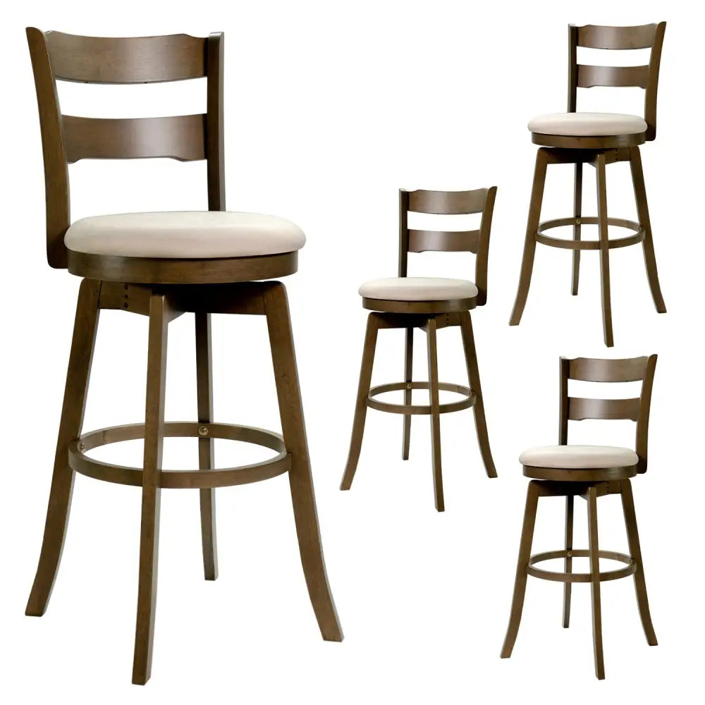 30.5 Inch Swivel Barstools with Backrest & Upholstered Seat-Set of 4 - Taupe - Bar Stools