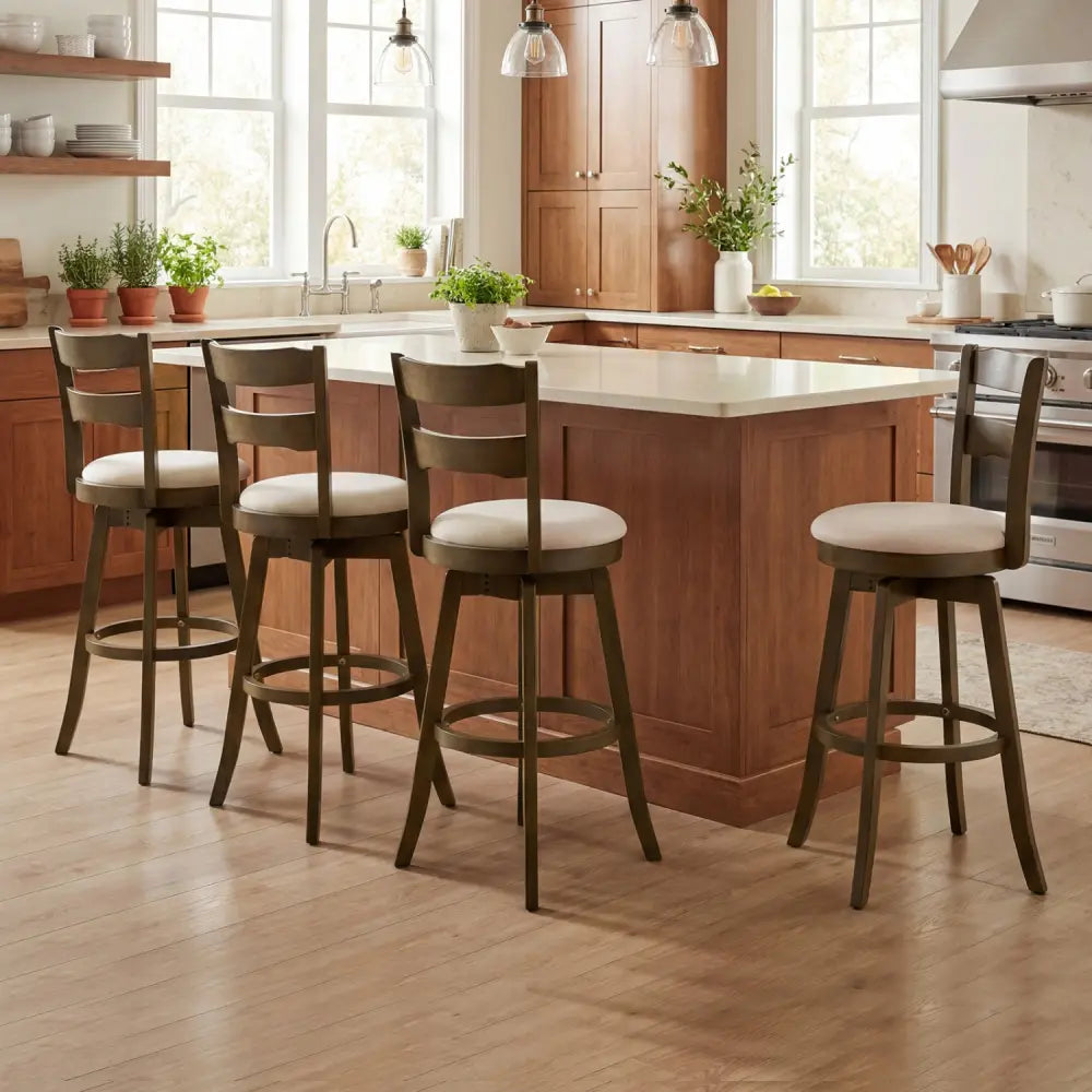 30.5 Inch Swivel Barstools with Backrest & Upholstered Seat-Set of 4 - Taupe - Bar Stools