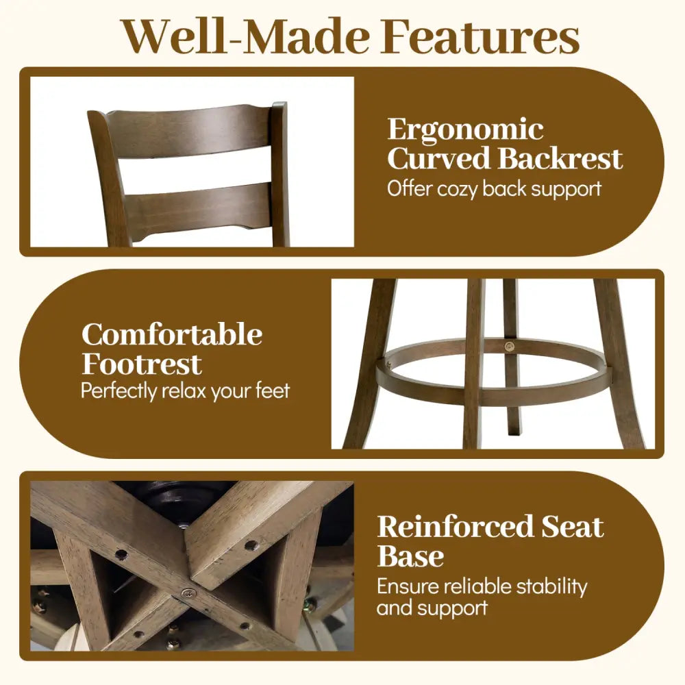 30.5 Inch Swivel Barstools with Backrest & Upholstered Seat-Set of 4 - Taupe - Bar Stools