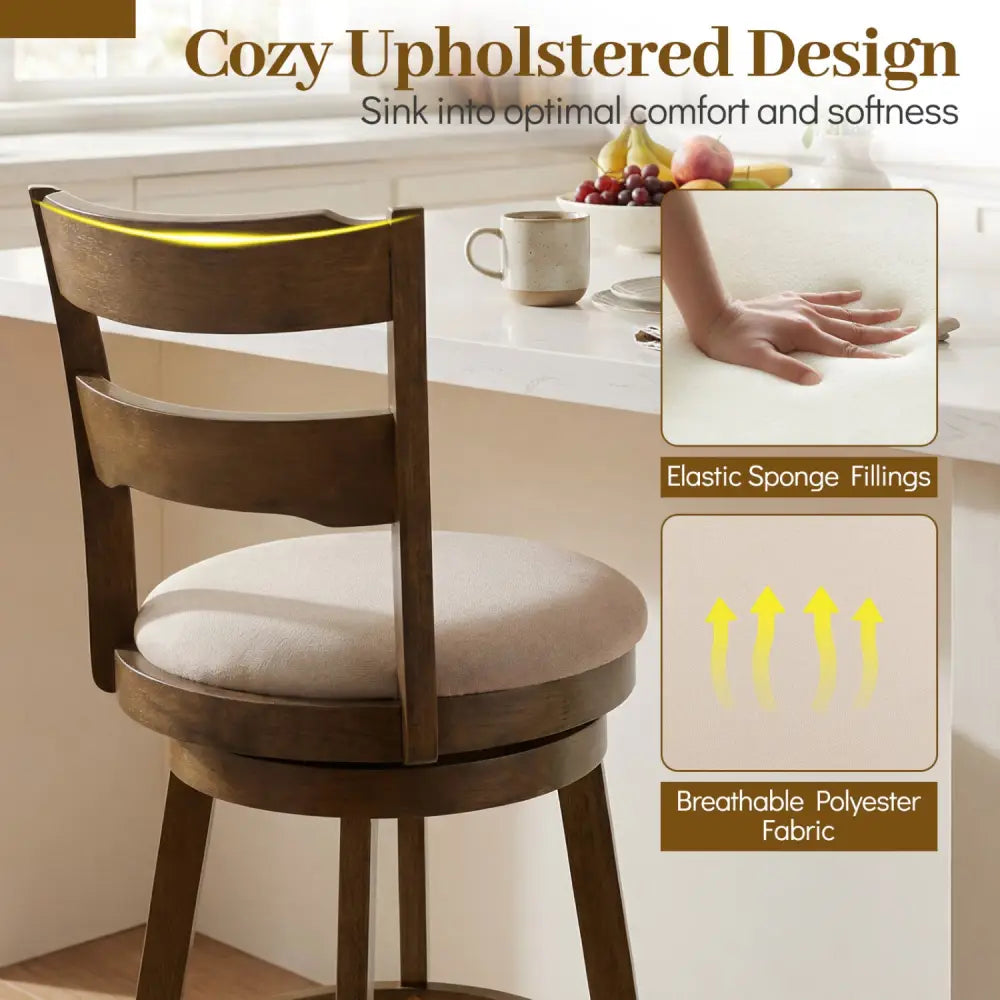30.5 Inch Swivel Barstools with Backrest & Upholstered Seat-Set of 4 - Taupe - Bar Stools