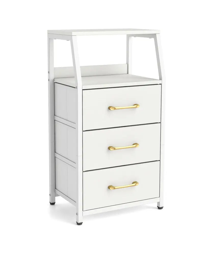 30.5 Inch Tall Nightstand with 3 Fabric Drawers and 2 Spacious Open Shelves-White - White - Nightstands