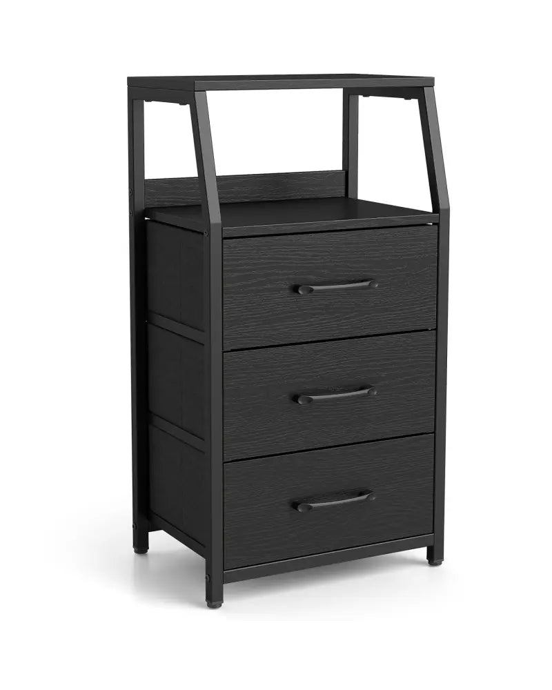 30.5 Inch Tall Nightstand with 3 Fabric Drawers and 2 Spacious Open Shelves-Black - Black - Nightstands