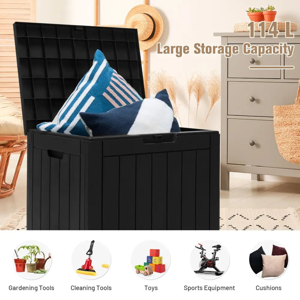 30 Gallon Deck Box Storage Seating Container-Light Brown - Black - Sheds & Outdoor Storage