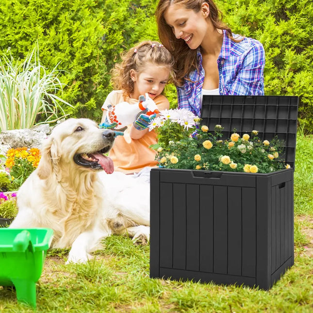 30 Gallon Deck Box Storage Seating Container-Light Brown - Black - Sheds & Outdoor Storage