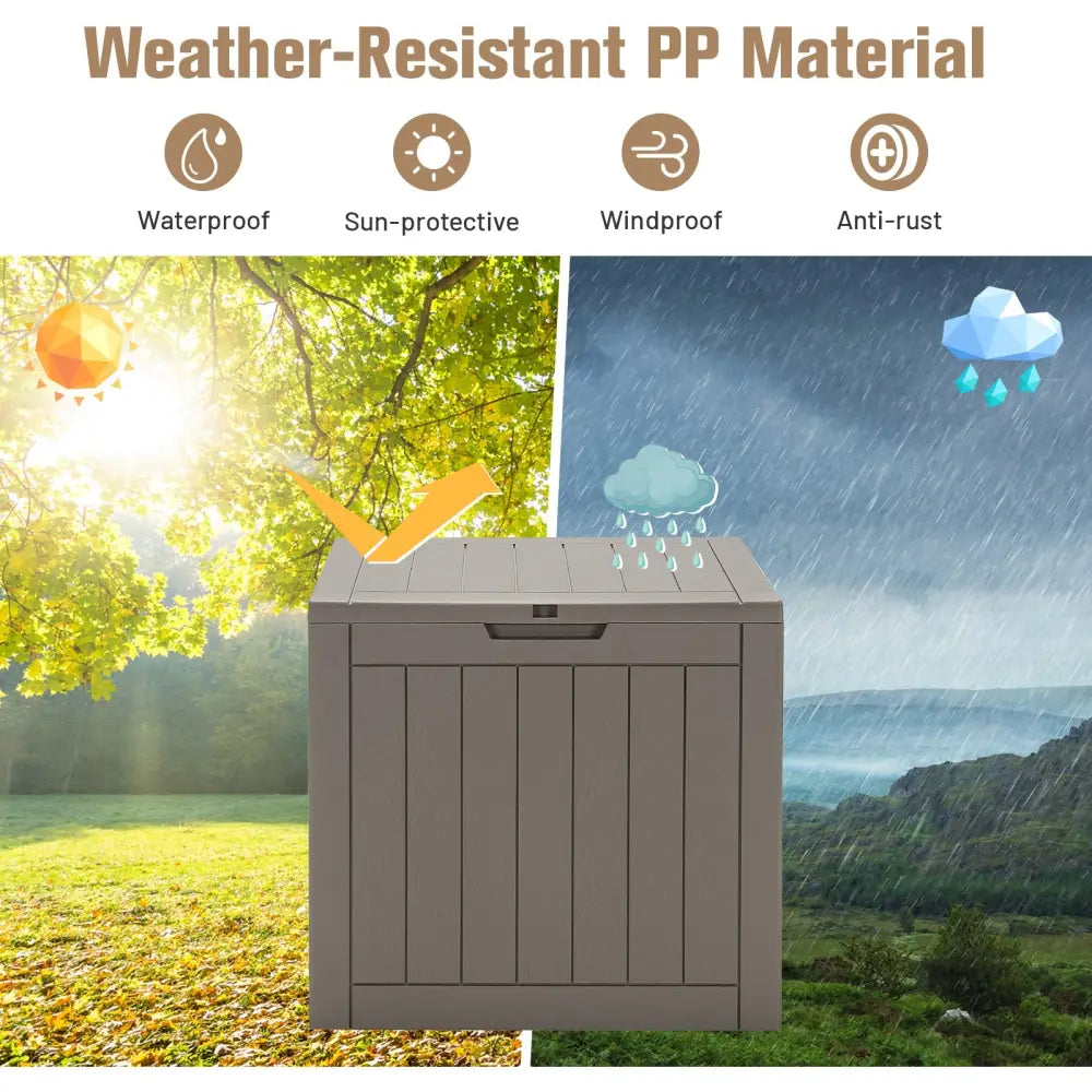 30 Gallon Deck Box Storage Seating Container with Lockable Lid-Light Brown - Light Brown - Sheds & Outdoor Storage