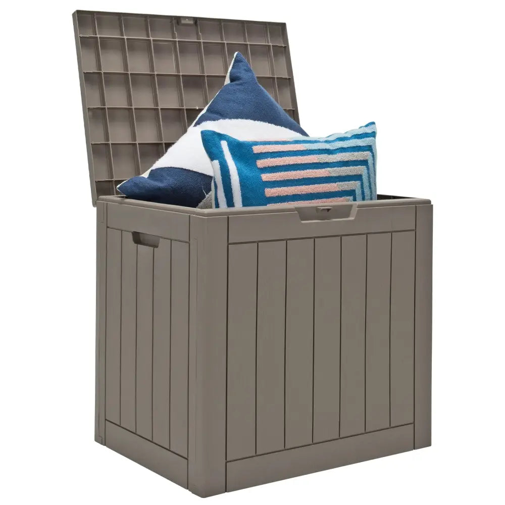30 Gallon Deck Box Storage Seating Container with Lockable Lid-Light Brown - Light Brown - Sheds & Outdoor Storage