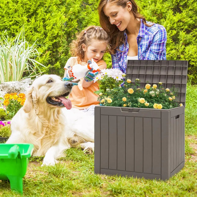 30 Gallon Deck Box Storage Seating Container with Lockable Lid-Light Brown - Light Brown - Sheds & Outdoor Storage