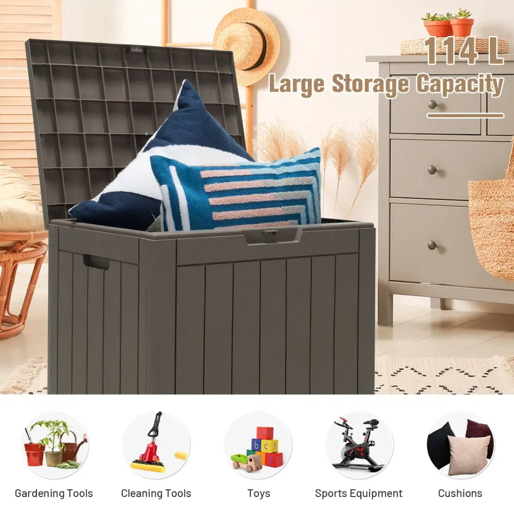30 Gallon Deck Box Storage Seating Container with Lockable Lid-Light Brown - Light Brown - Sheds & Outdoor Storage