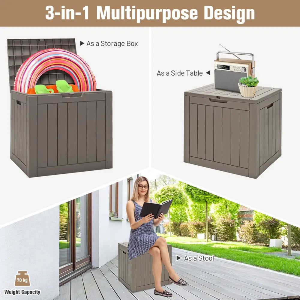 30 Gallon Deck Box Storage Seating Container with Lockable Lid-Light Brown - Light Brown - Sheds & Outdoor Storage