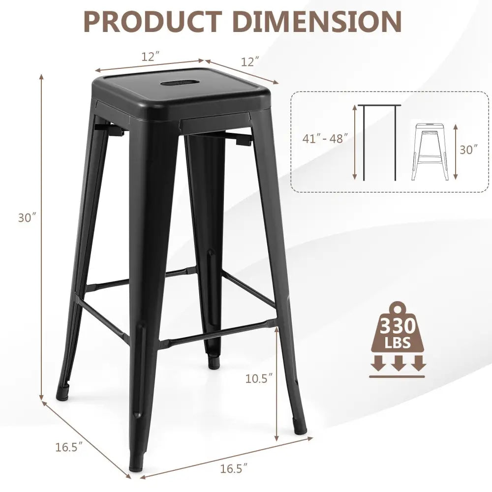 30 Inch Bar Stools Set of 4 with Square Seat and Handling Hole-Black Costway