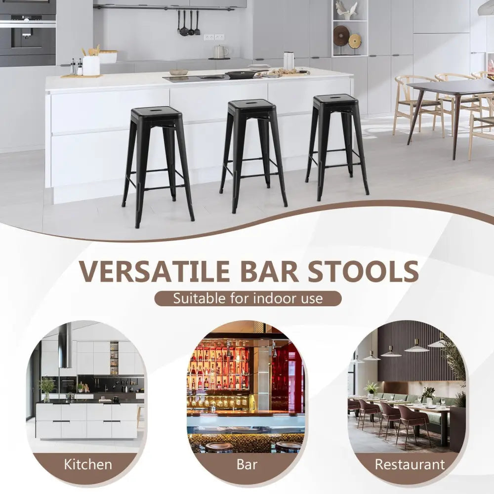 30 Inch Bar Stools Set of 4 with Square Seat and Handling Hole-Black Costway