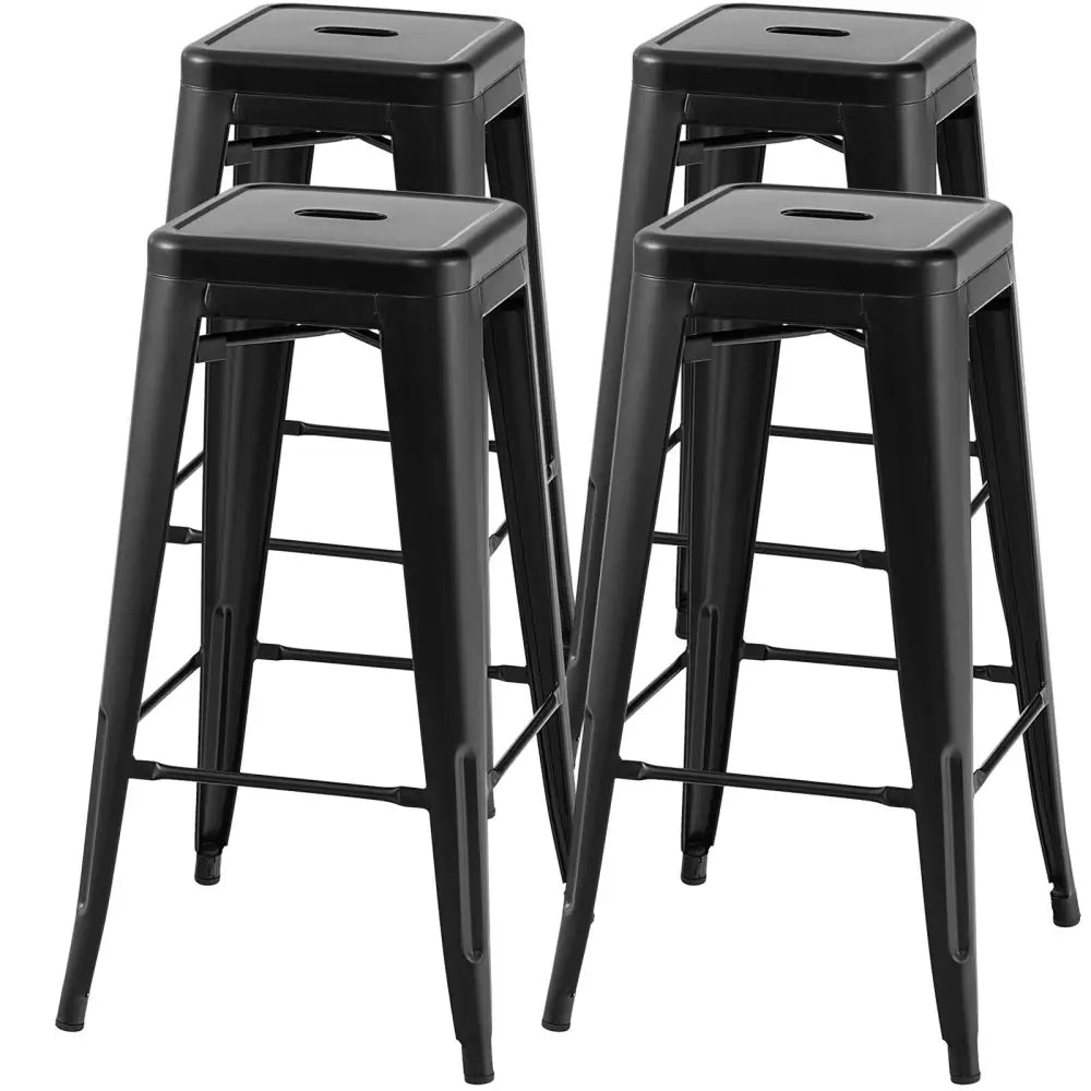 30 Inch Bar Stools Set of 4 with Square Seat and Handling Hole-Black Costway