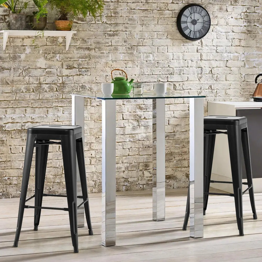 30 Inch Bar Stools Set of 4 with Square Seat and Handling Hole-Black Costway