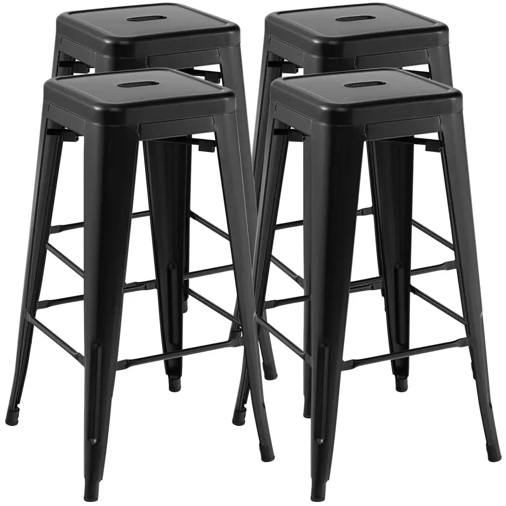 30 Inch Bar Stools Set of 4 with Square Seat and Handling Hole-Black Costway
