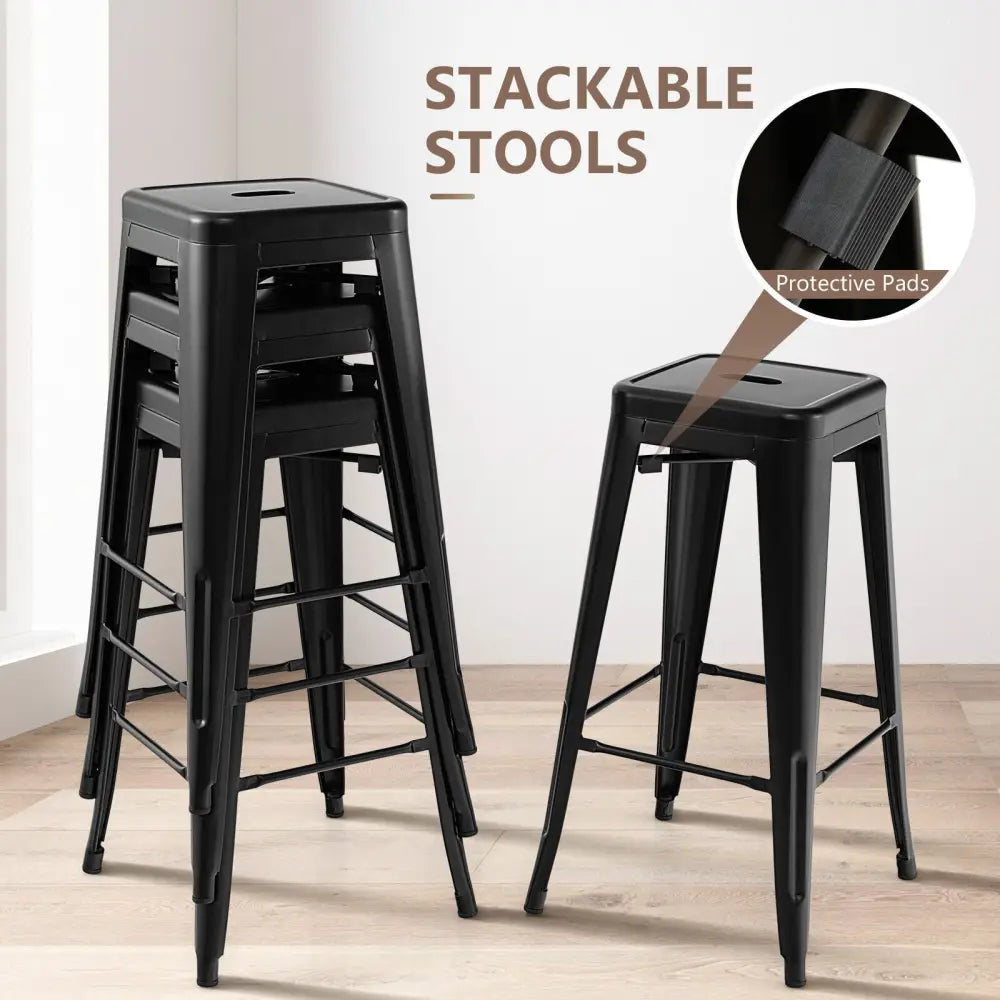 30 Inch Bar Stools Set of 4 with Square Seat and Handling Hole-Black Costway