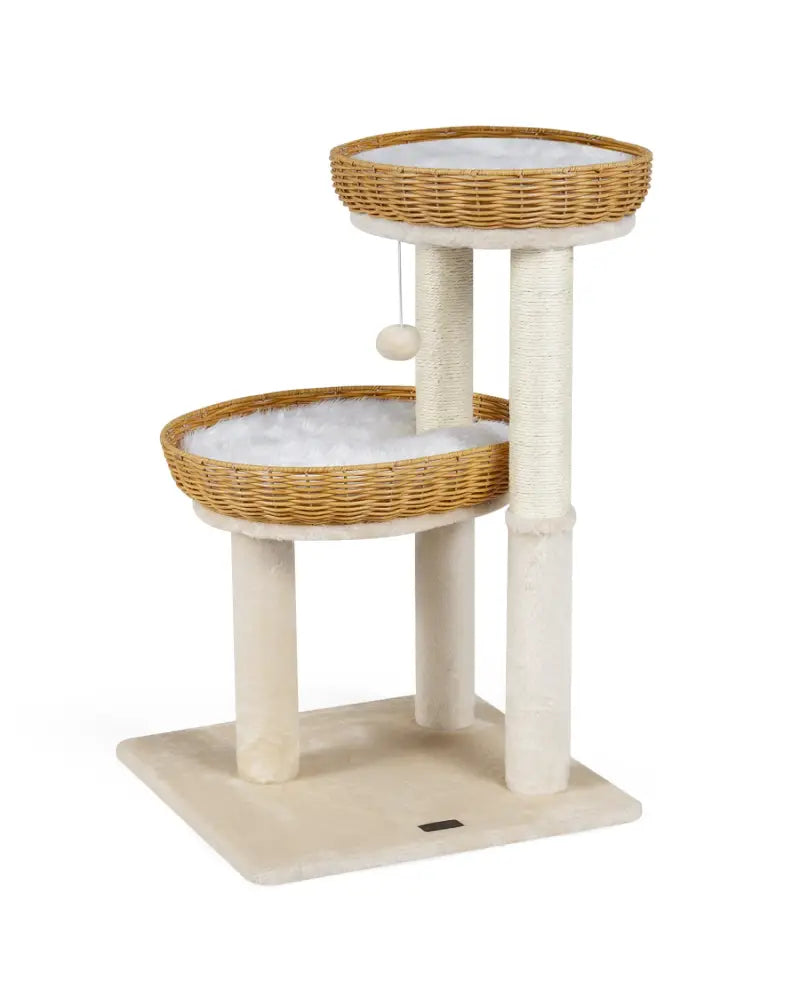 30-Inch Cat Tower with 2 Rattan Cat Baskets for Indoor Kittens-Beige - Beige - Cat Trees Condos & Scratchers